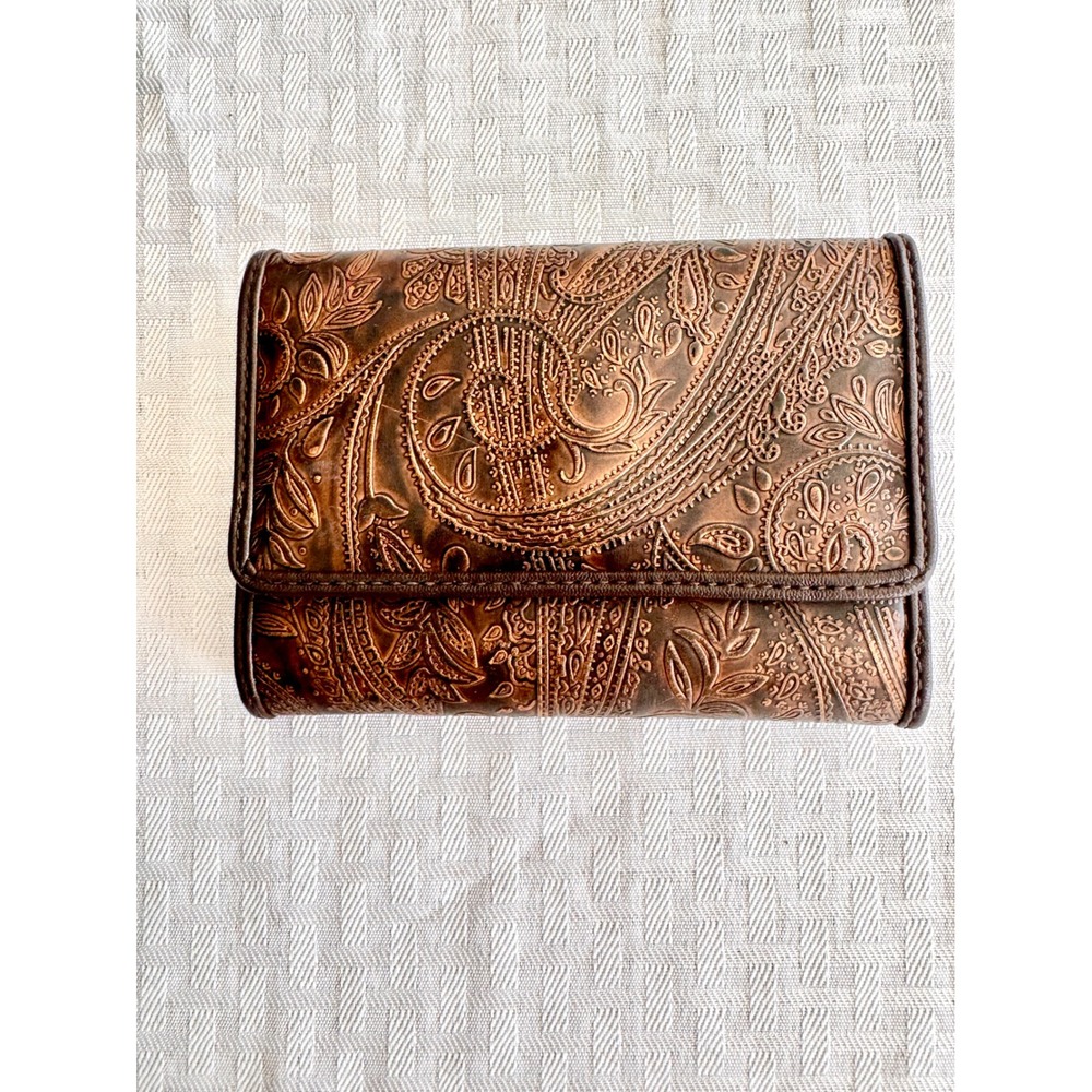 Relic Brown Embossed Paisley Trifold Wallet Boho Western Floral Vegan Leather